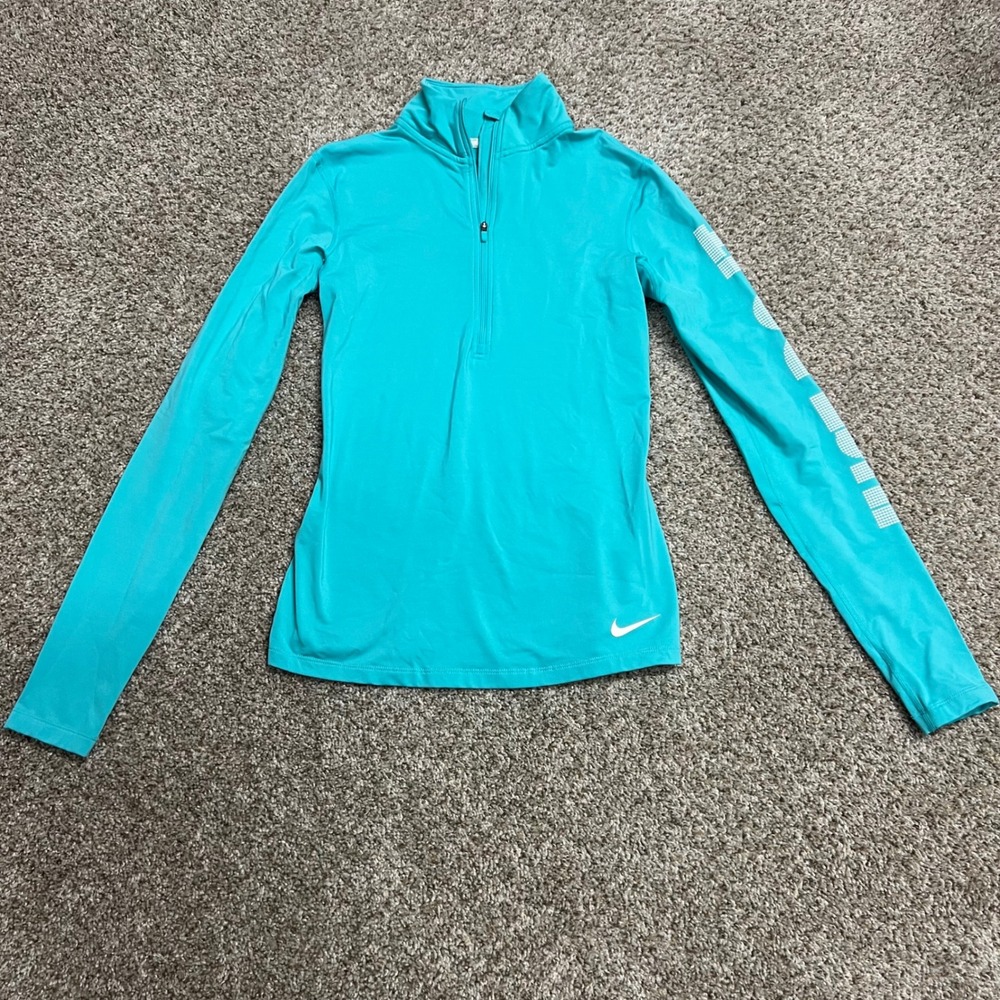 Nike Pro Dri-FIT Womens Small Teal Quarter Zip Long Sleeve Just Do It Top